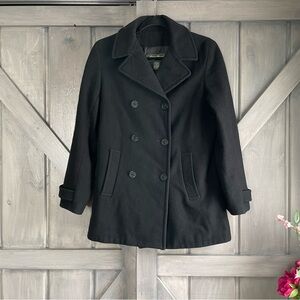 Eddie Bauer Women's Black Wool Peacoat‎ Jacket Winter Warm Anchor Buttons Small